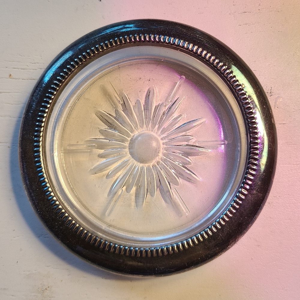 MCM Leonard Italian silverplate and cut glass coasters set of 7